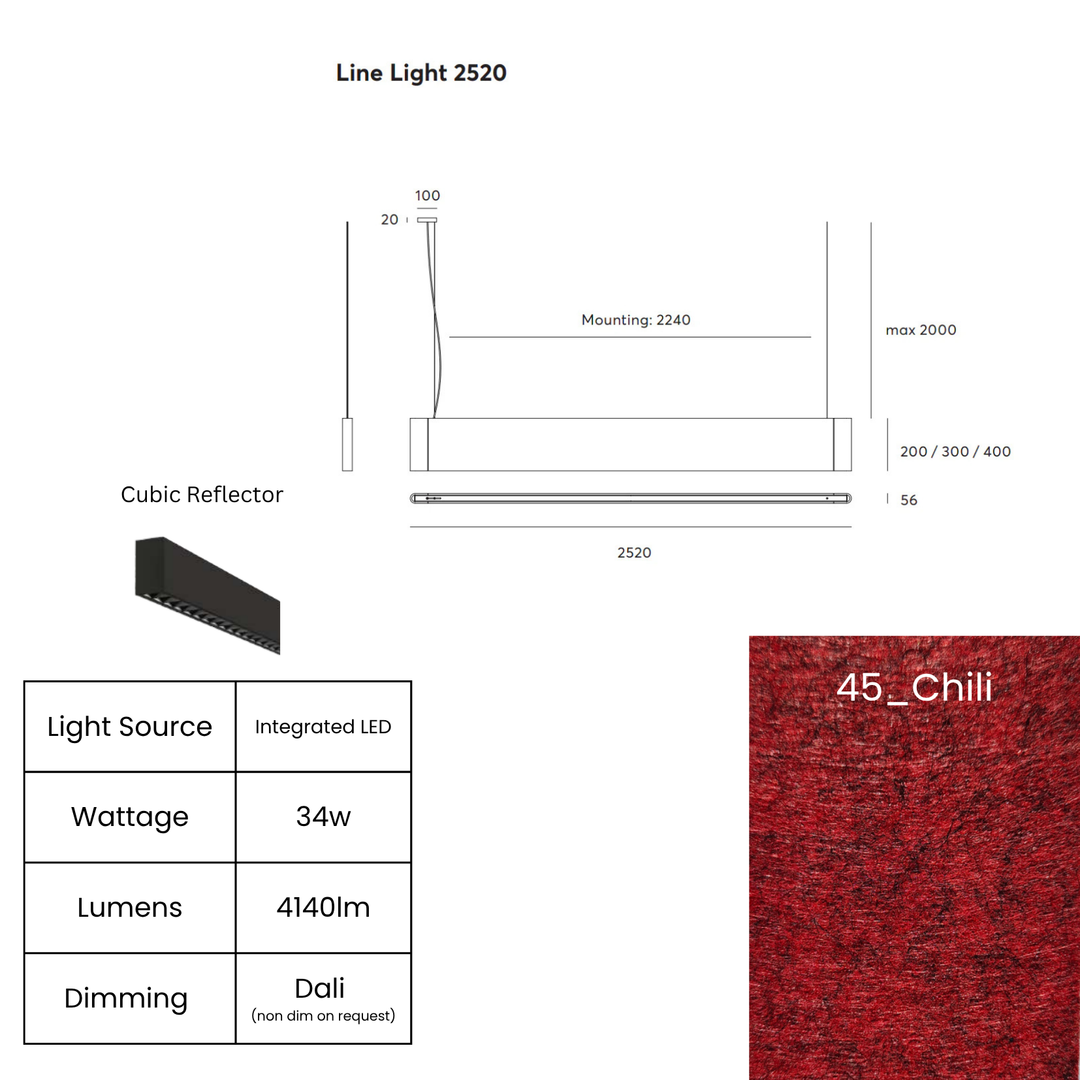 Line LED 2520mm with Cubic Reflector