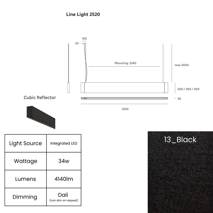 Line LED 2520mm with Cubic Reflector