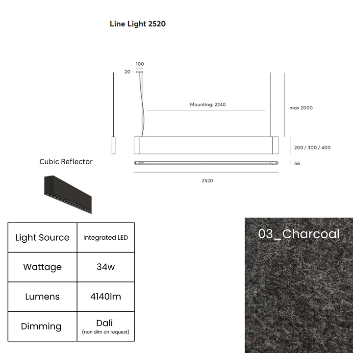 Line LED 2520mm with Cubic Reflector