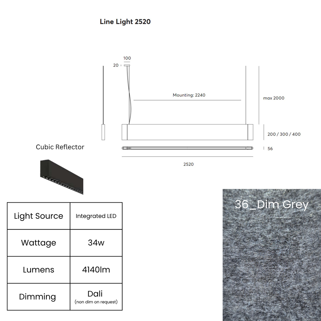 Line LED 2520mm with Cubic Reflector