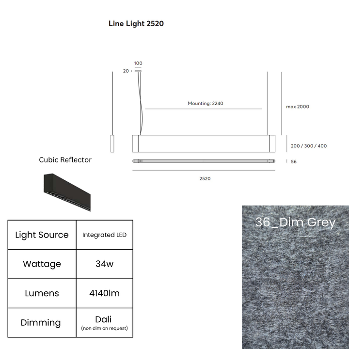 Line LED 2520mm with Cubic Reflector