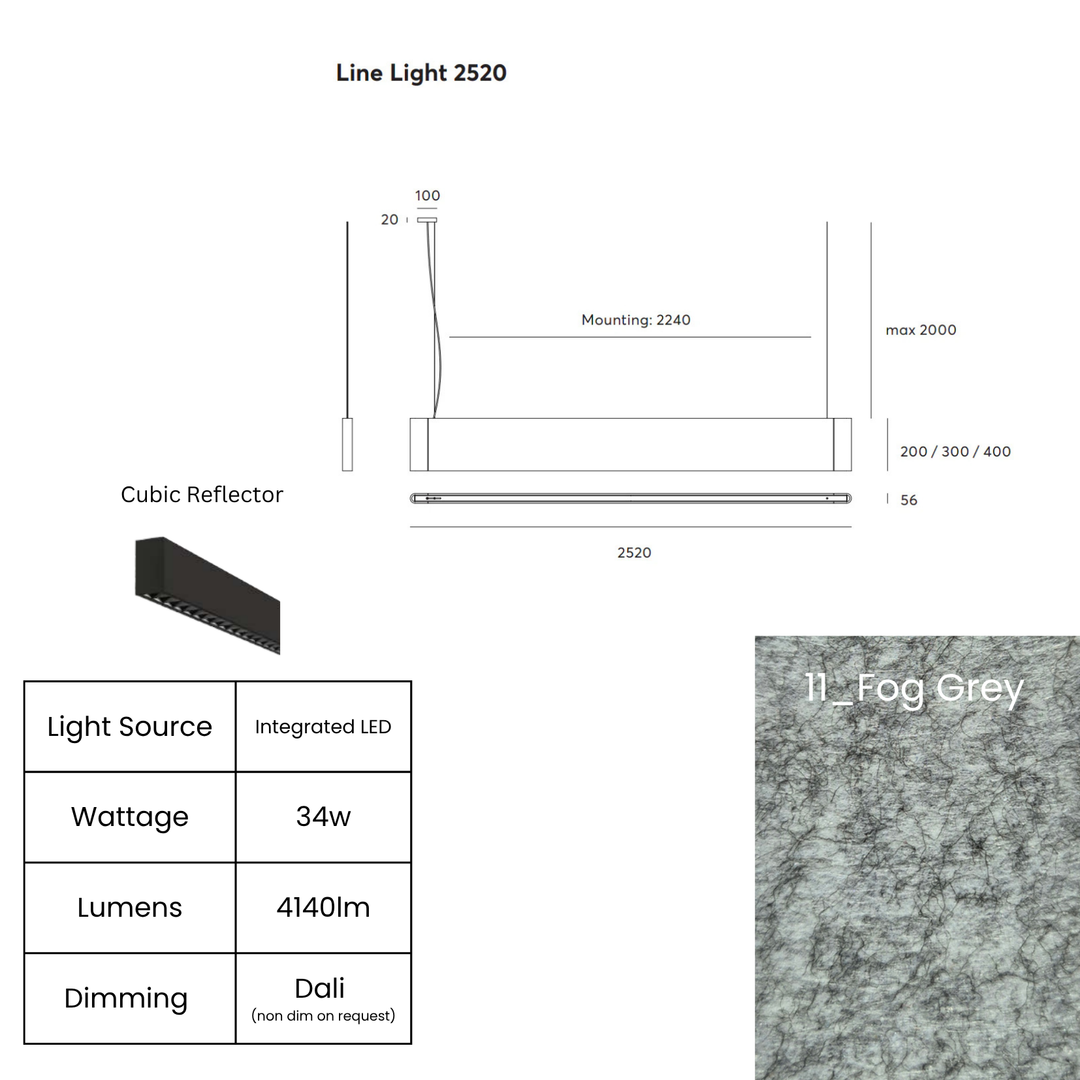 Line LED 2520mm with Cubic Reflector