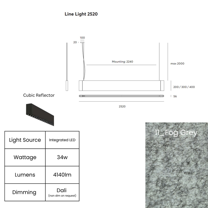 Line LED 2520mm with Cubic Reflector
