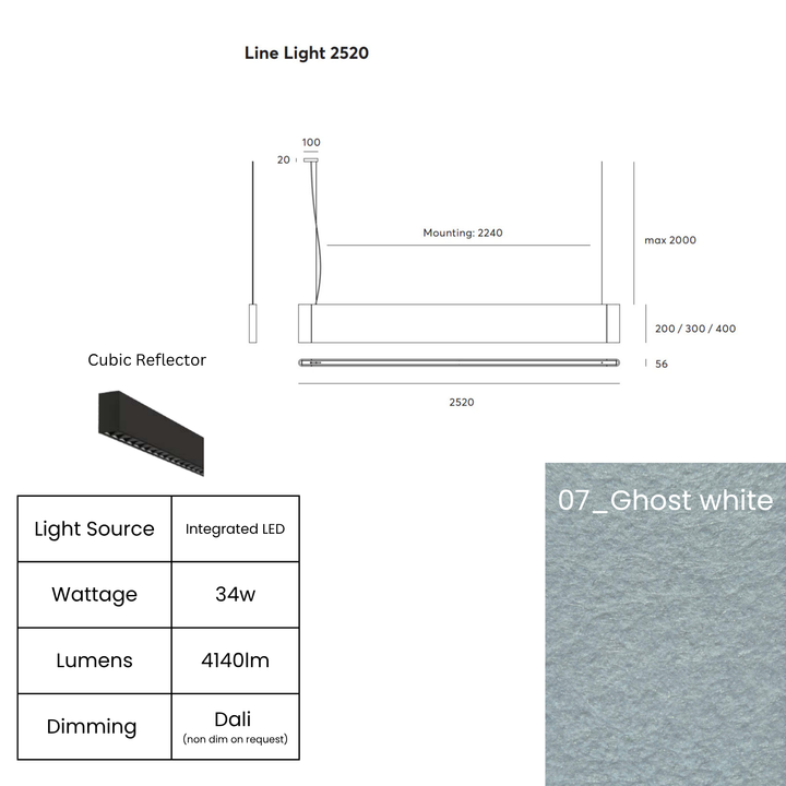 Line LED 2520mm with Cubic Reflector