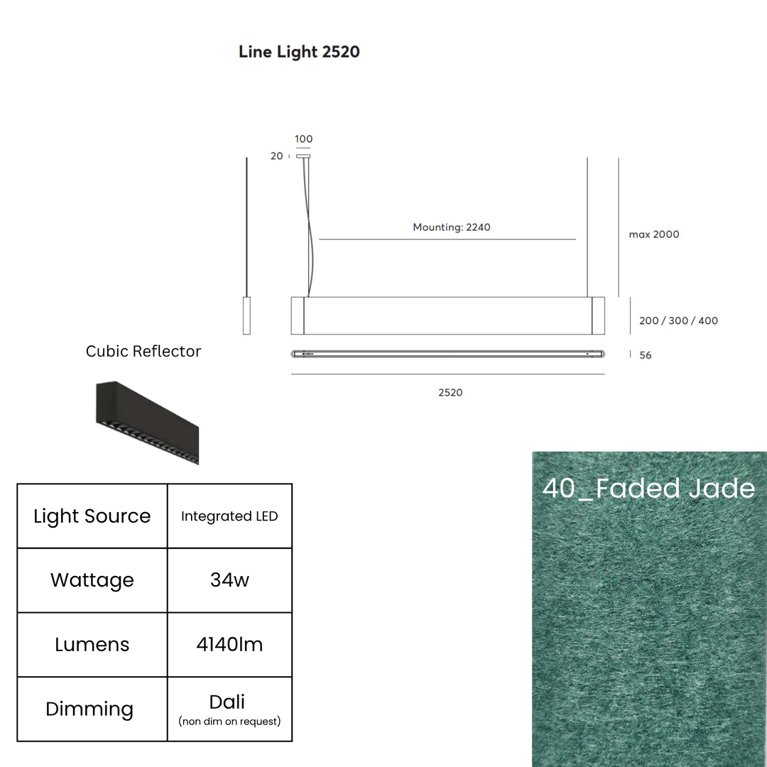Line LED 2520mm with Cubic Reflector