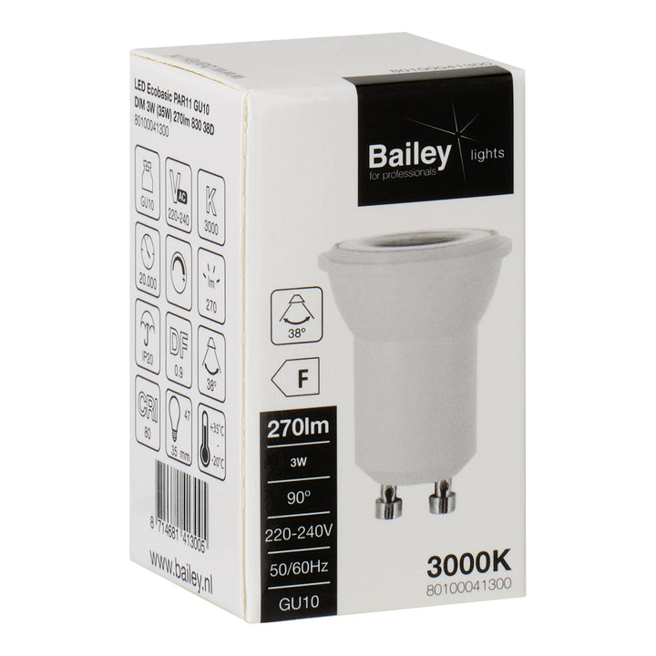 3w Dimmable 35mm (mini) Gu10 3000k 38°