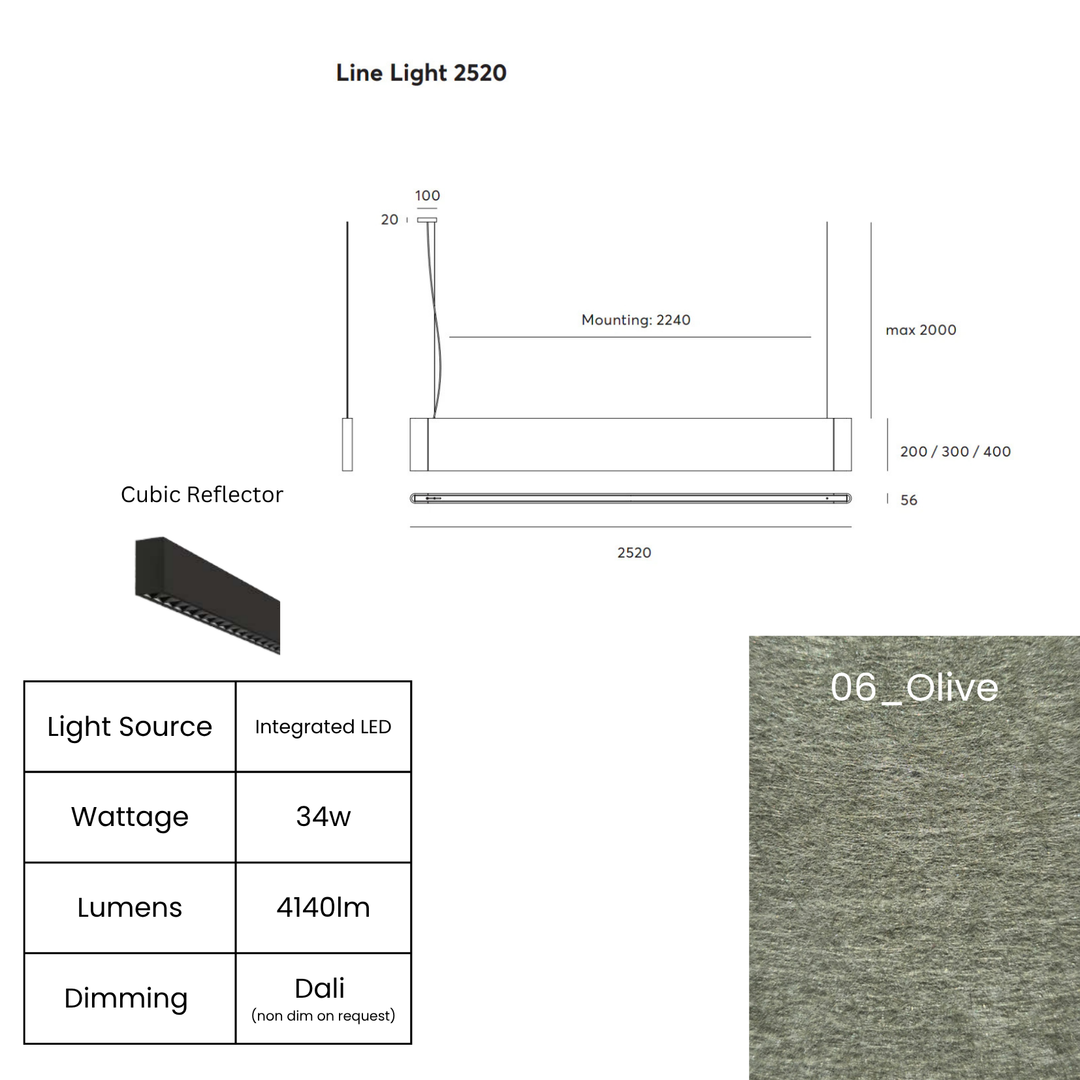 Line LED 2520mm with Cubic Reflector
