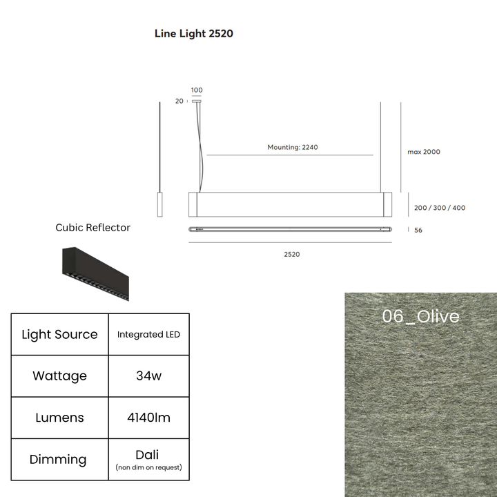Line LED 2520mm with Cubic Reflector