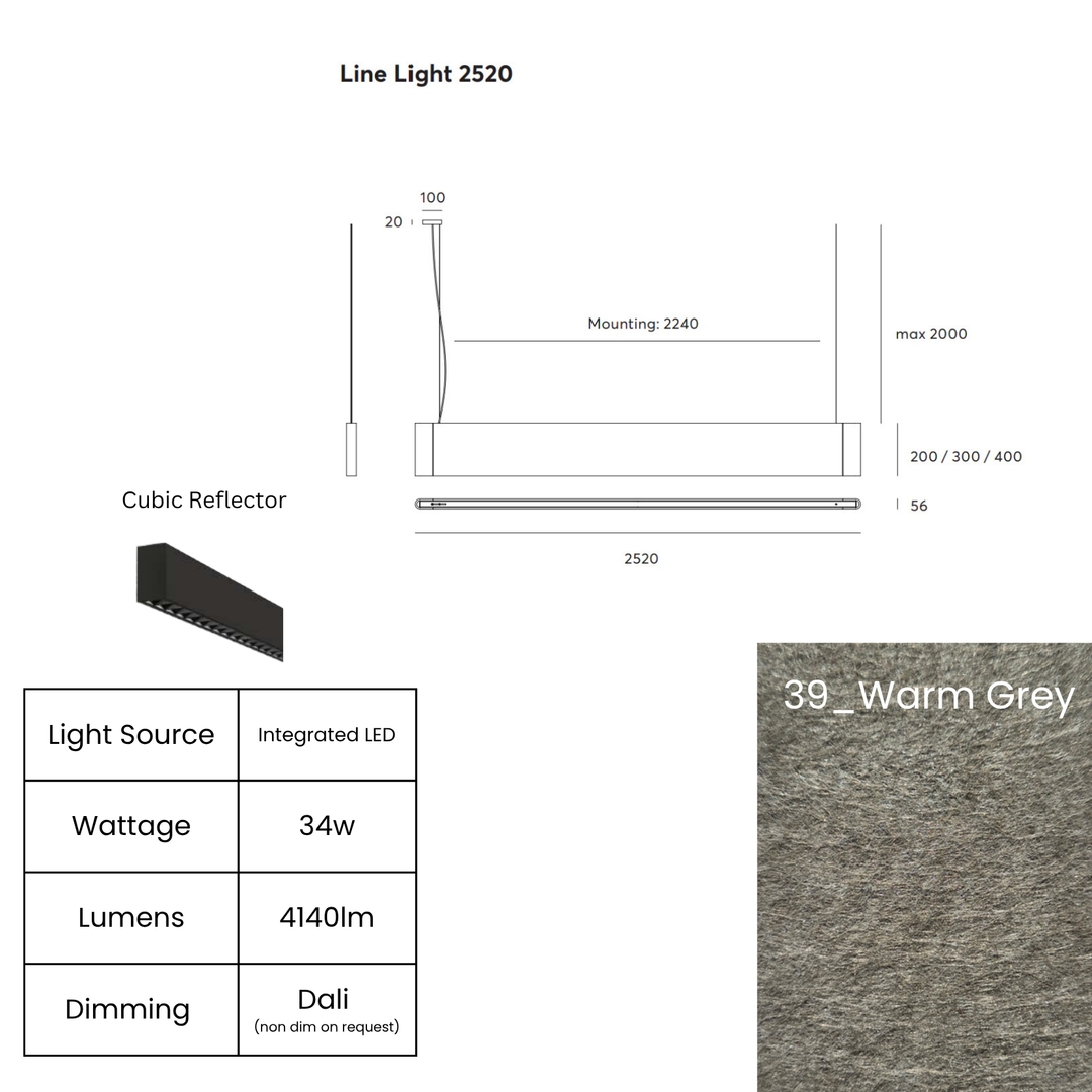 Line LED 2520mm with Cubic Reflector