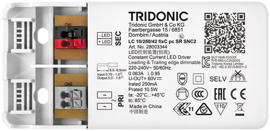 250ma Phase dimmable Driver 6.75w -10w